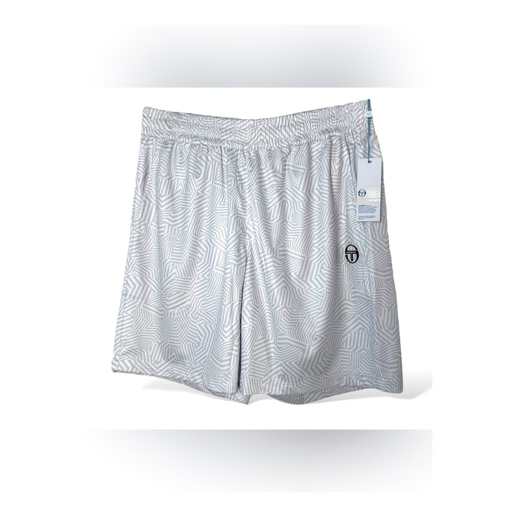 Sergio Tacchini Men's Athletic Tennis Shorts White & Gray Dazzle Print NWT